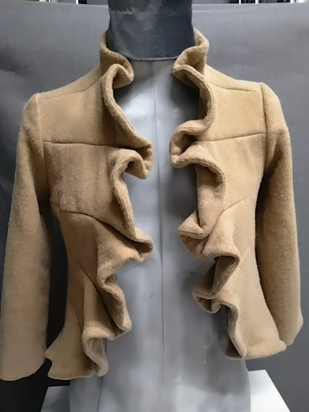 Women's Ruffle-Front Wool Blend Jacket - Camel